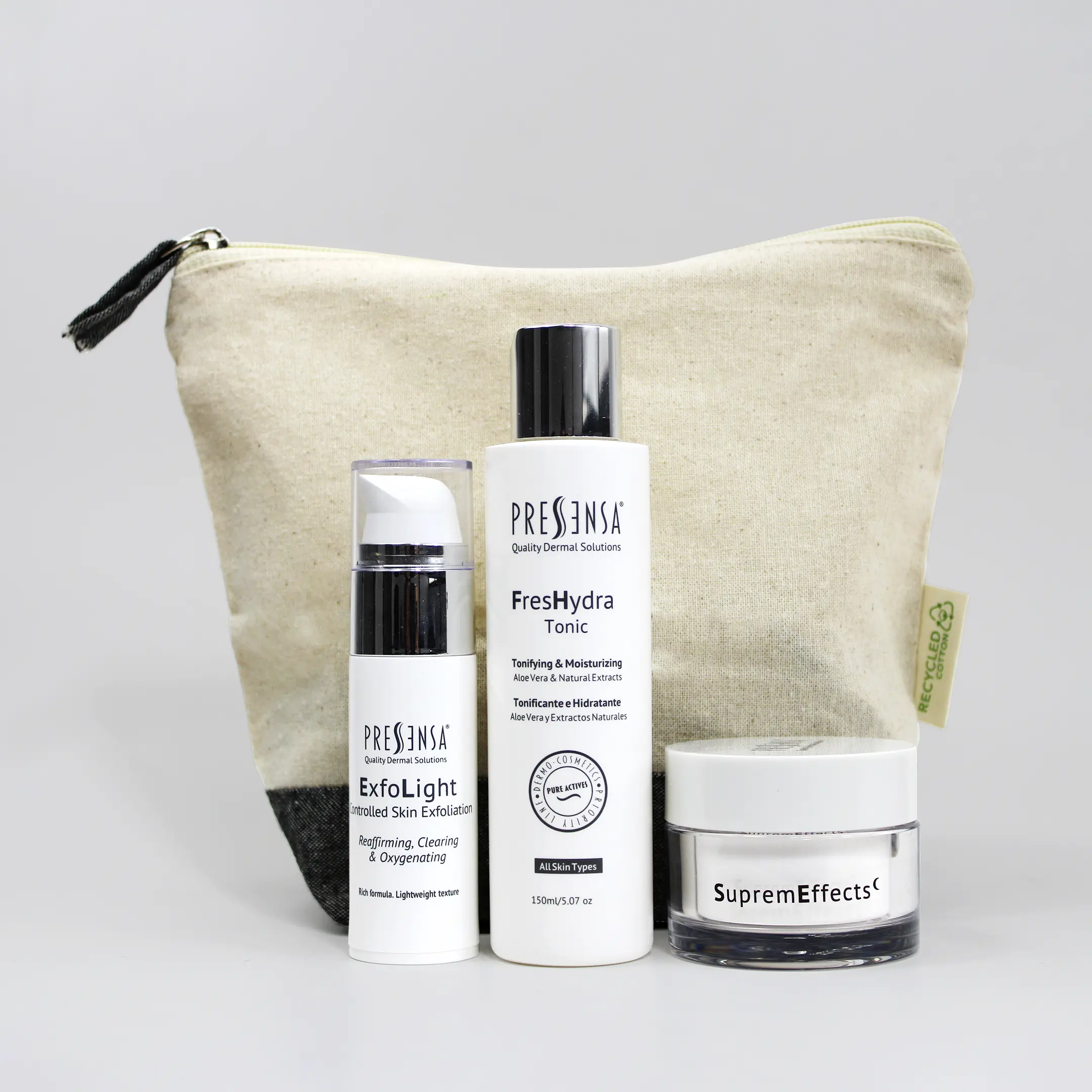 Pack Peeling en Casa de Pressensa con FresHydra Tonic, ExfoLight, SupremEffects y neceser